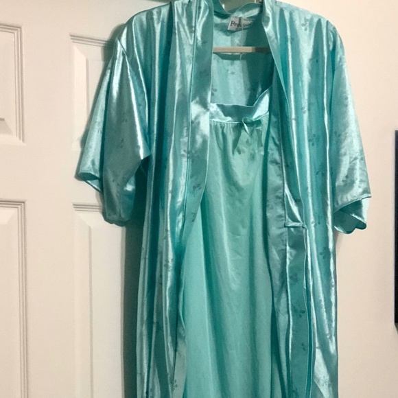 Vintage Previews USA Blue Floral Nightgown and Robe Size Large - Picture 3 of 10